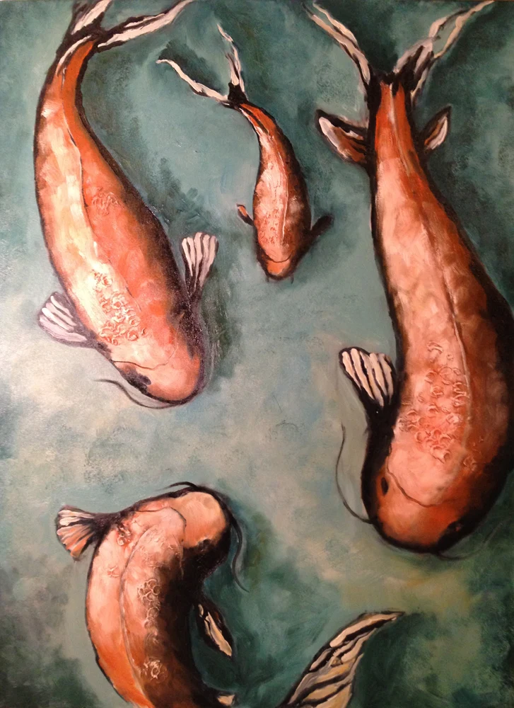 Koi Fish, Acrylic by Jayashri Triolo