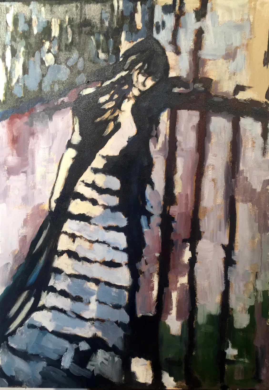 Woman Holding Fence, Oil by Jayashri Triolo